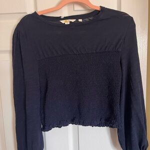 Boden Smocked Blue Crop Blouse
